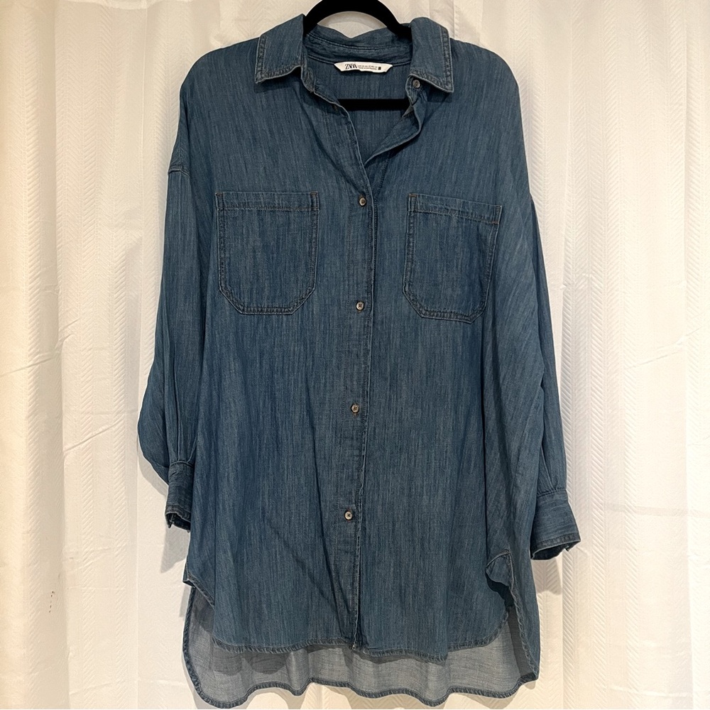 zara denim oversized shirt